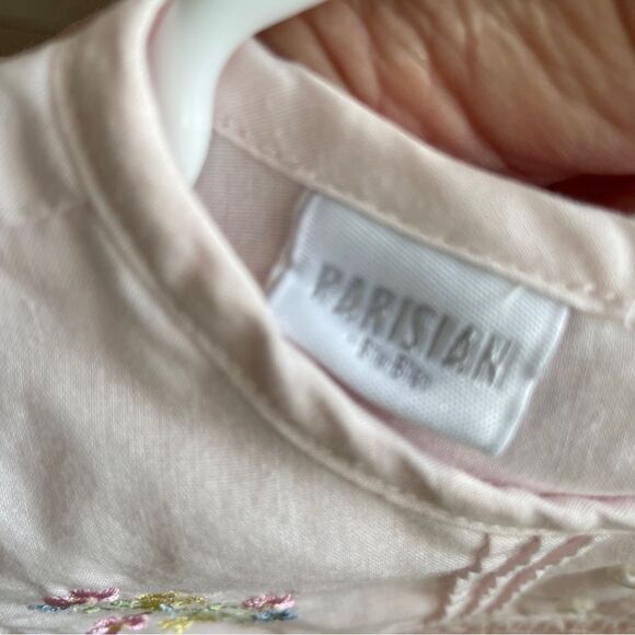 VINTAGE PARISIAN EMBROIDERED DRESS IN PINK WITH ATTACHED RUFFLE SLIP - Picture 6 of 6